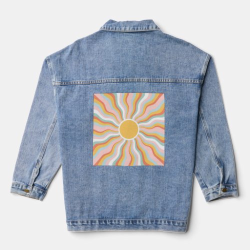 Boho Wavy Sun Rays Retro Design Denim Jacket