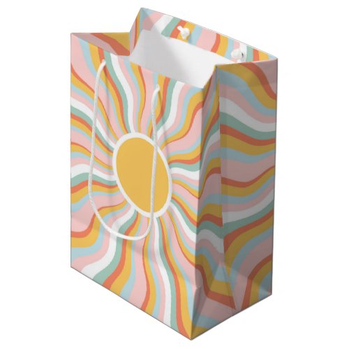 Boho Wavy Sun Rays Retro Design Medium Gift Bag
