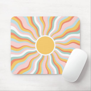 Boho Wavy Sun Rays Retro Design Mouse Pad