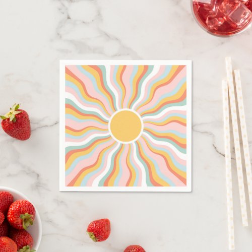 Boho Wavy Sun Rays Retro Design Napkins