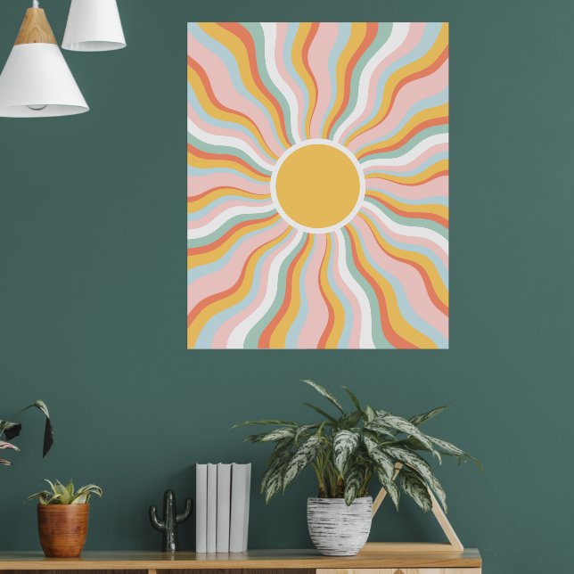 Boho Wavy Sun Rays Retro Design Poster (Living Room 1)