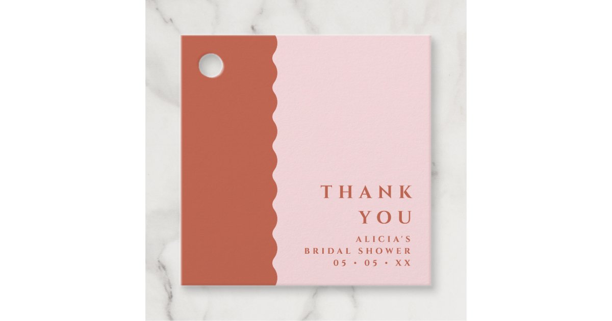 Boho Wavy Terracotta & Blush Thank You Baby Shower Favor Tags | Zazzle