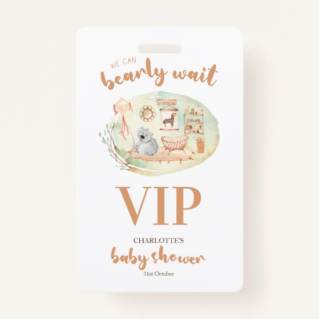 Boho We Can Bearly Wait Baby Shower Badge (Front)