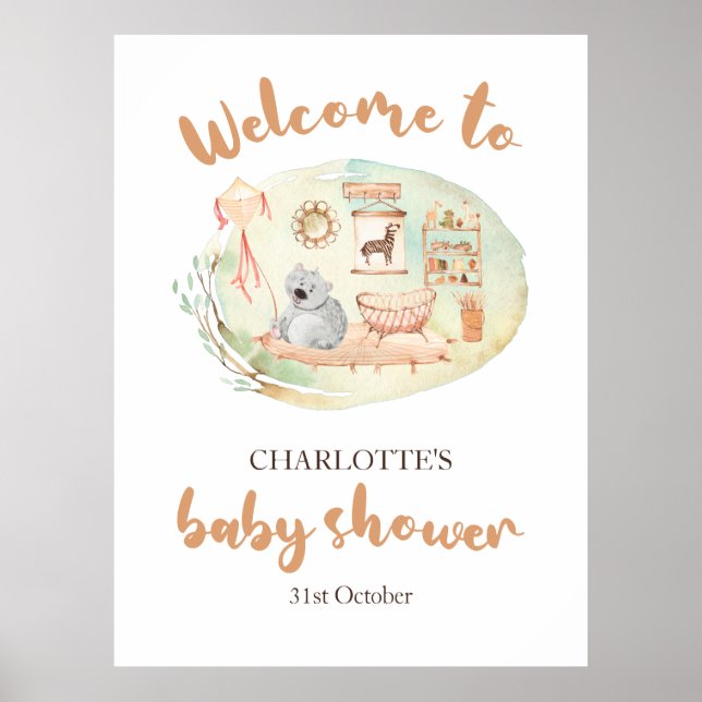Boho We Can Bearly Wait Baby Shower Foam Board Poster (Front)