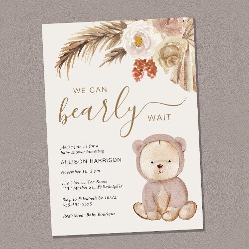 Boho We Can Bearly Wait Baby Shower Invitation