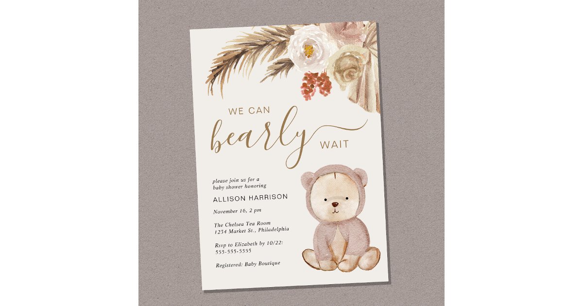 Boho We Can Bearly Wait Baby Shower Invitation | Zazzle