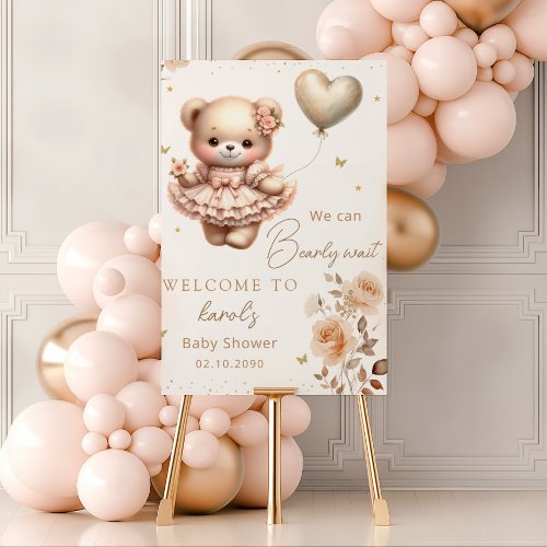 Boho we can bearly wait baby shower welcome sign