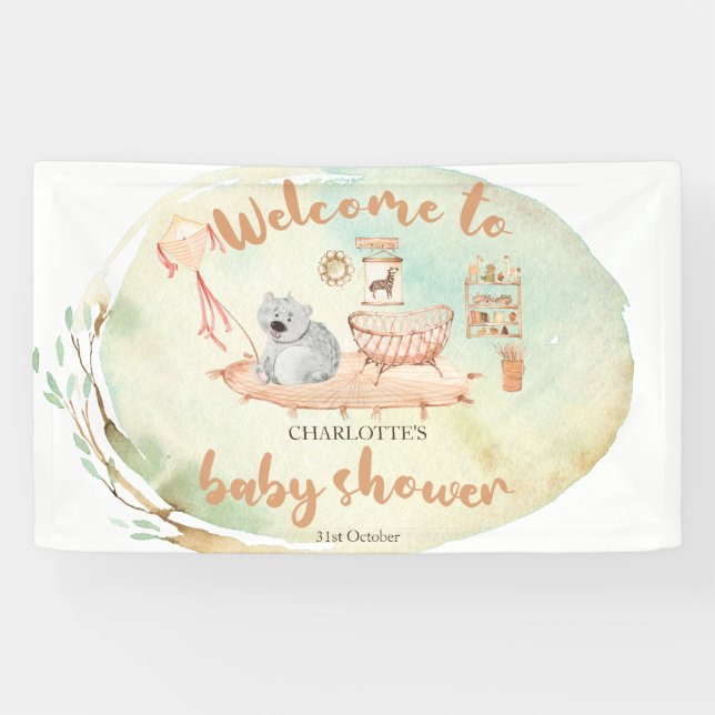 Boho We Can Bearly Wait Baby Shower Wellcome Sing  Banner (Horizontal)