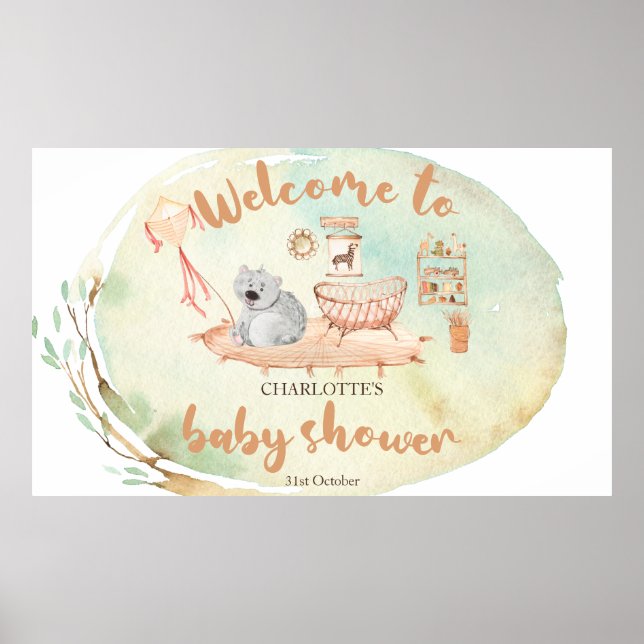 Boho We Can Bearly Wait Baby Shower Wellcome Sing  Poster (Front)