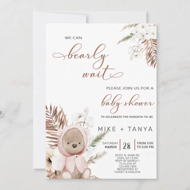 Boho we can bearly wait bear baby shower invite. invitation | Zazzle