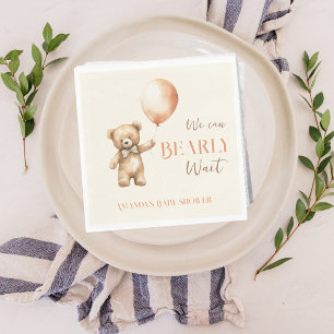 Boho We Can Bearly Wait Beige Bear Baby Shower Napkins