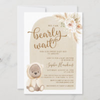 Boho We Can Bearly Wait Teddy Bear Baby shower Invitation