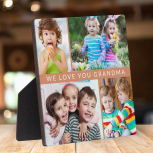 Boho We Love Grandma 4 Photo Collage Terracotta Plaque