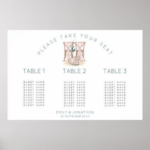 Boho  Wedding 30 guest 3 table seating chart