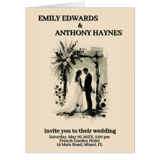 Boho Wedding Arch Invitation with Bride and Groom