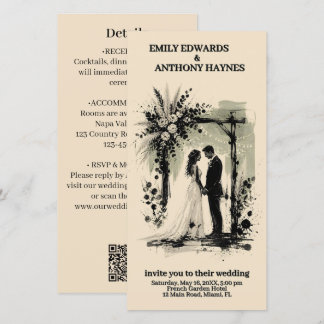 Boho Wedding Arch Invitation with Bride and Groom