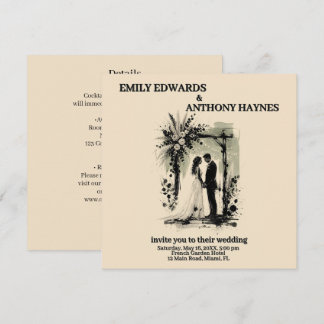 Boho Wedding Arch Invitation with Bride and Groom