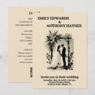 Boho Wedding Arch Invitation with Bride and Groom