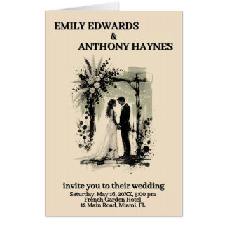 Boho Wedding Arch Invitation with Bride and Groom