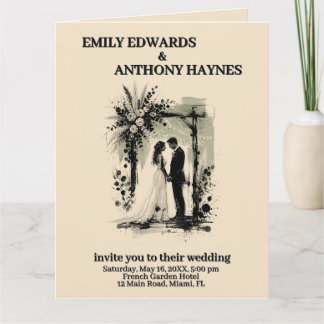 Boho Wedding Arch Invitation with Bride and Groom