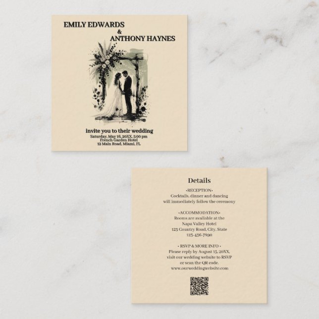 Boho Wedding Arch Invitation with Bride and Groom (Front/Back)