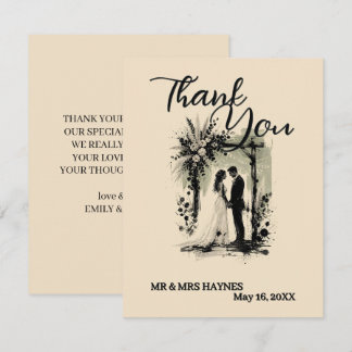 Boho Wedding ArchThank You Card with Bride & Groom