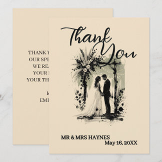 Boho Wedding ArchThank You Card with Bride & Groom