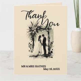 Boho Wedding ArchThank You Card with Bride & Groom