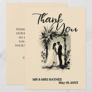 Boho Wedding ArchThank You Card with Bride & Groom