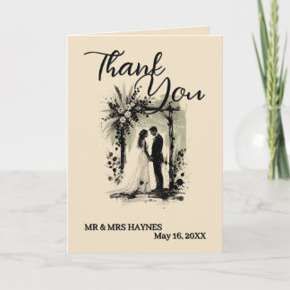 Boho Wedding ArchThank You Card with Bride & Groom