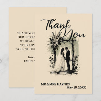 Boho Wedding ArchThank You Card with Bride & Groom