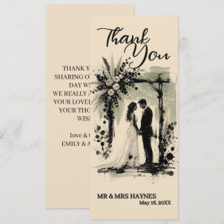 Boho Wedding ArchThank You Card with Bride & Groom