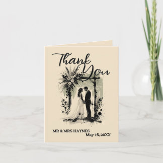 Boho Wedding ArchThank You Card with Bride & Groom