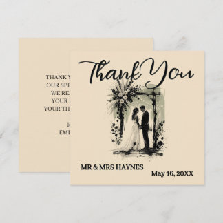 Boho Wedding ArchThank You Card with Bride & Groom