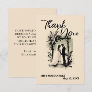 Boho Wedding ArchThank You Card with Bride & Groom