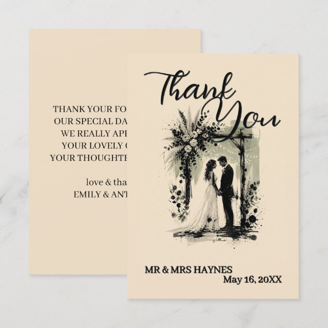Boho Wedding ArchThank You Card with Bride & Groom (Front/Back)
