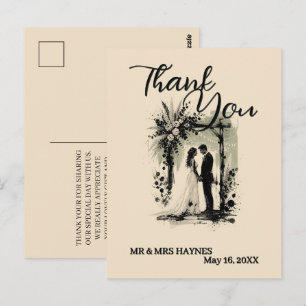 Boho Wedding ArchThank You Card with Bride & Groom