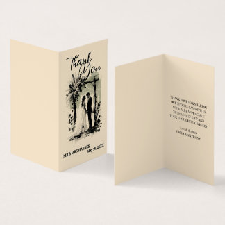 Boho Wedding ArchThank You Card with Bride & Groom