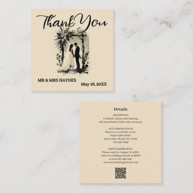 Boho Wedding ArchThank You Card with Bride & Groom (Front/Back)