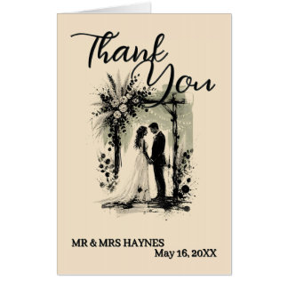 Boho Wedding ArchThank You Card with Bride & Groom