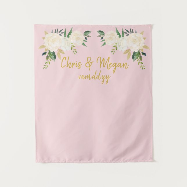 Boho Wedding Backdrop Pink Gold Photo Booth Prop (Front)