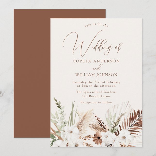 Boho Wedding: Beautiful Floral all seasons Invitation (Front/Back)