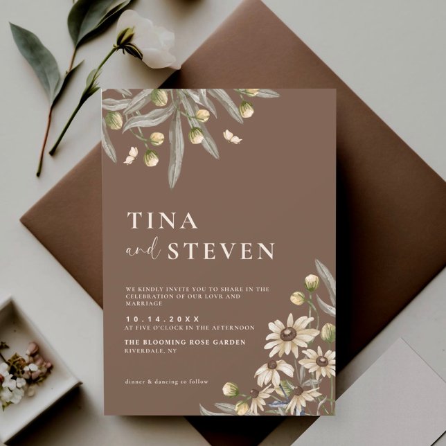 Boho Wedding Beige Botanical Invitation (Creator Uploaded)