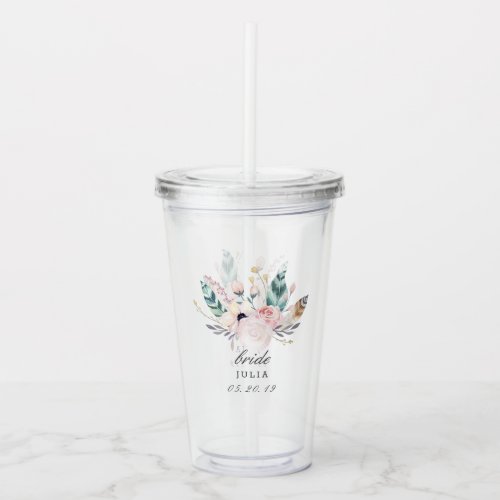 Boho Wedding Bouquet Personalized Bride Acrylic Tumbler