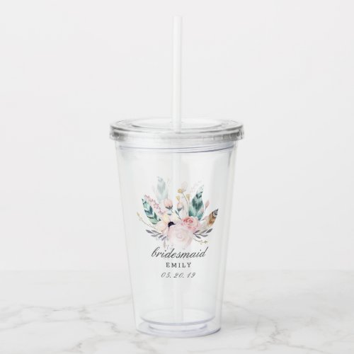 Boho Wedding Bouquet Personalized Bridesmaid Acrylic Tumbler