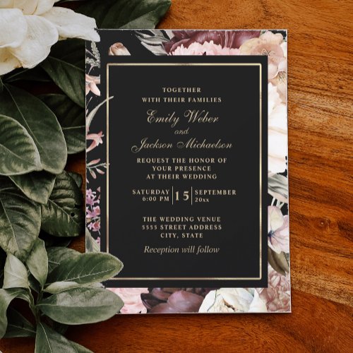 Boho Wedding Burgundy Blush Pink Cream Black Invitation