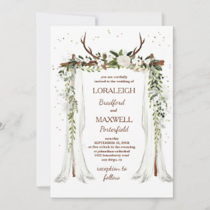 Boho Wedding Canopy Watercolor Greenery Floral Invitation