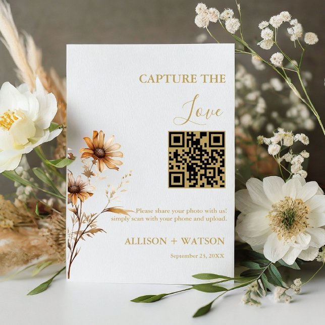 Boho  wedding Capture love QR code wedding photo  Pedestal Sign (Creator Uploaded)