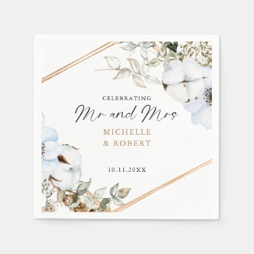 Boho Wedding Celebrating Mr  Mrs Custom Floral Napkins