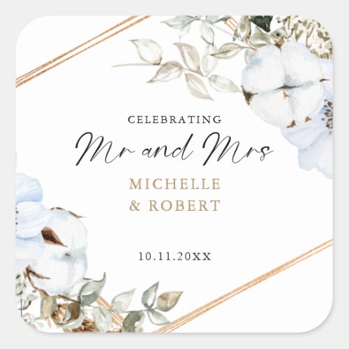 Boho Wedding Celebrating Mr  Mrs Custom Floral Square Sticker